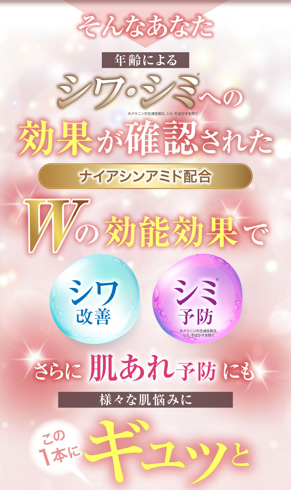 有効成分ナイアシンアミド Wの効能効果でシミ改善シワ予防